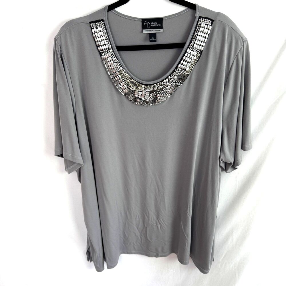 Added Dimensions for Catherines Women's Top Size 4X Gray with Beaded Neckline